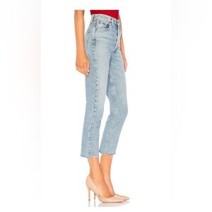 Agolde Riley High Rise Straight Crop Denim Jeans in Zephyr Color
